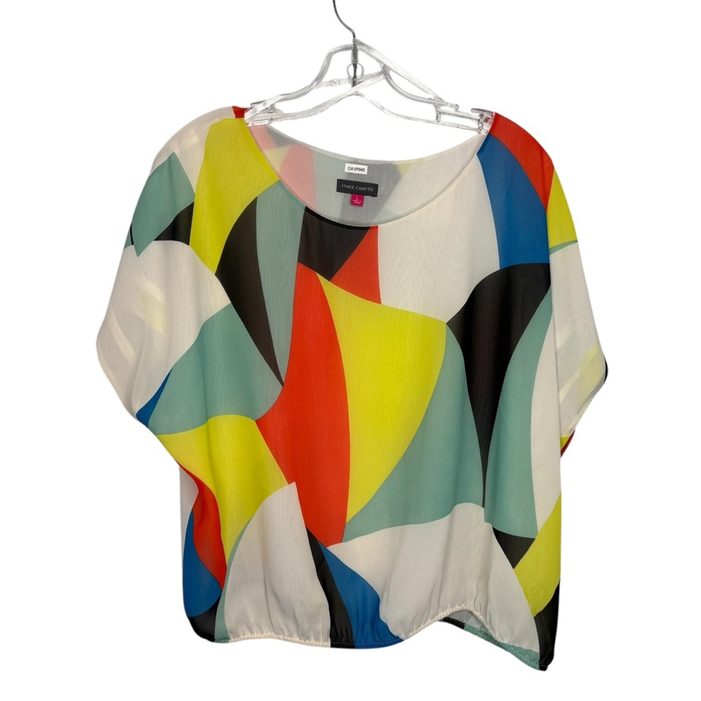 Vince Camuto NWT colorful lined Graphic flowy Blouse Large